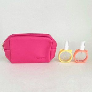 NWT Cat Lady Meow Zip Pouch Bag Pink Vegan Leather & 2 Cat Travel Spray Bottles